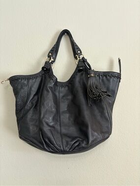 SIGRID OLSEN large black slouchy 100% leather hobo shoulder bag